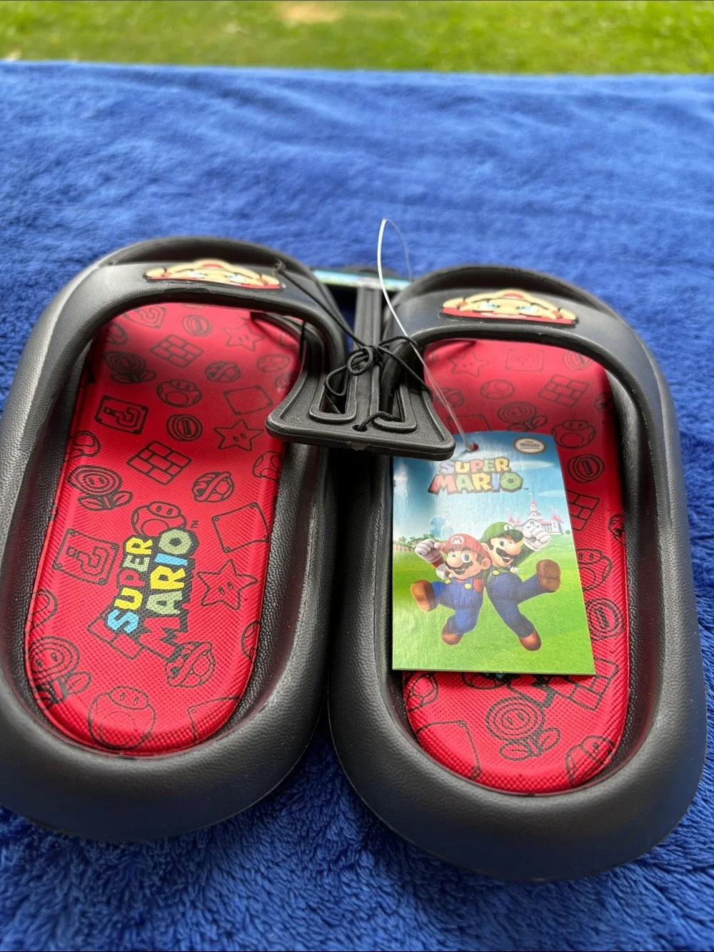 Super Mario Black & Red Slide Sandals with Mario Patch